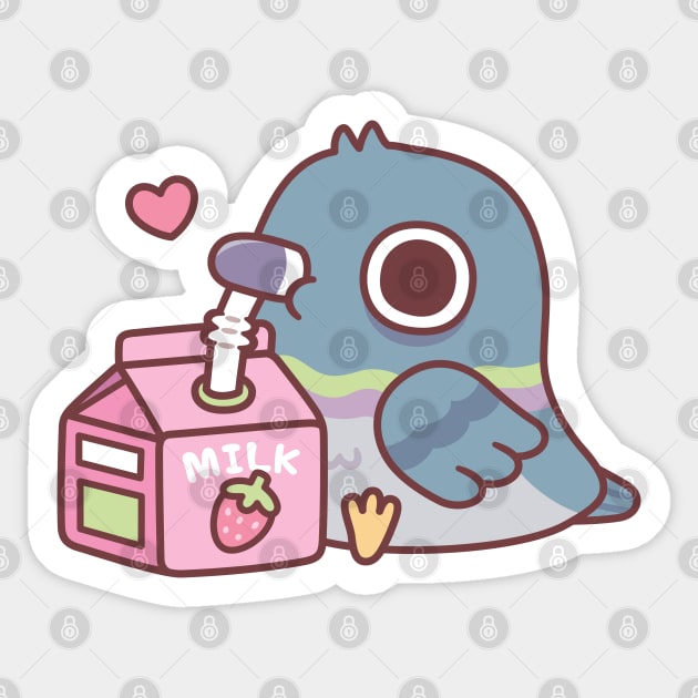 Cute Pigeon Loves Drinking Strawberry Milk Sticker by rustydoodle